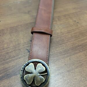 Lucky Brand Tan Leather Belt with Clover Buckle